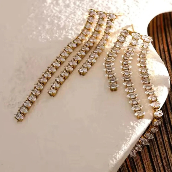 Diva Cubic Zirconia 18K Gold Stainless Steel Waterproof Earrings - Picture 4 of 9